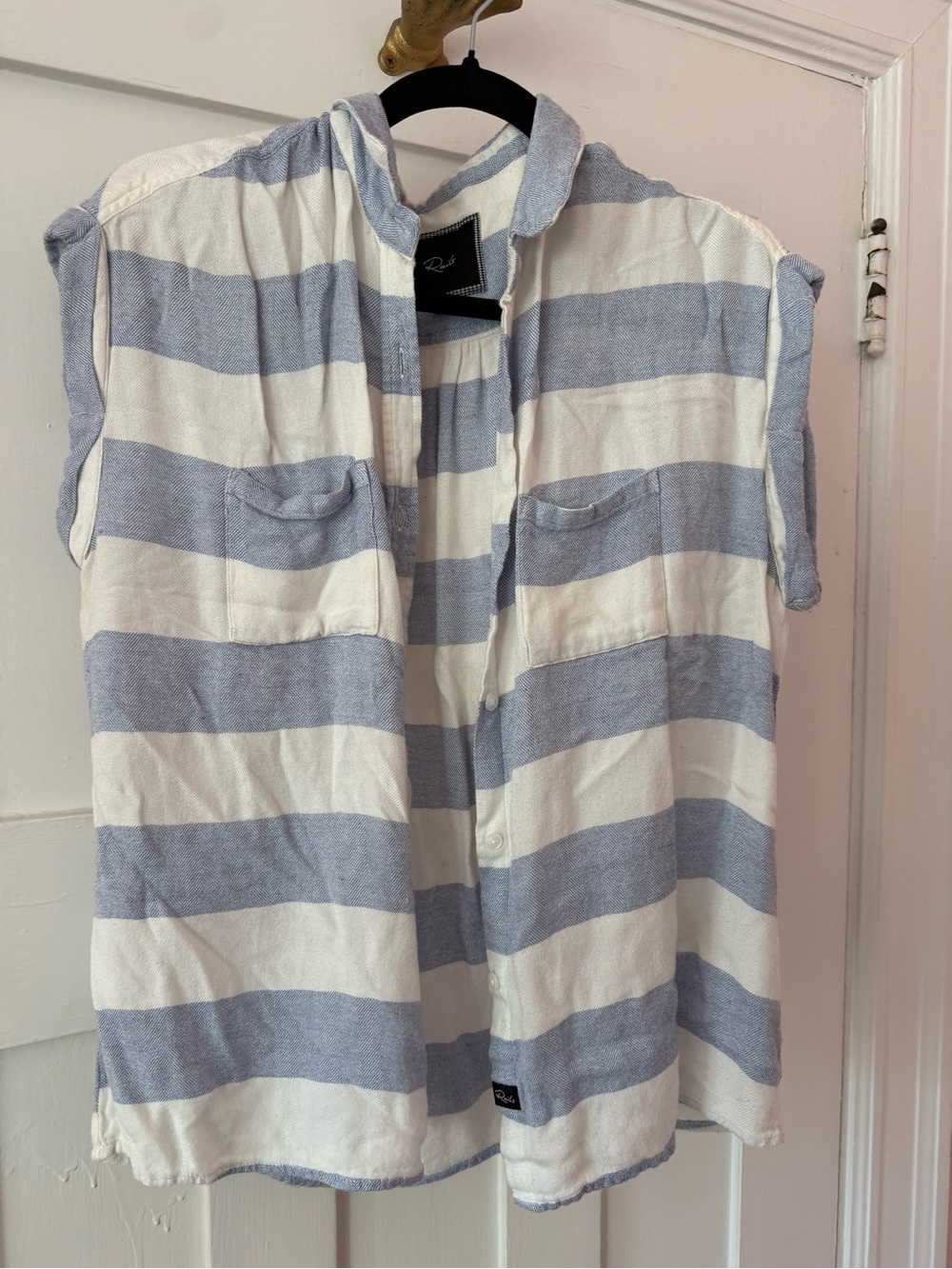 Rails Blue and White Striped Collared Top